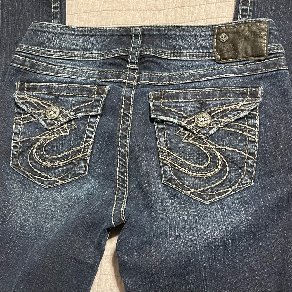 Silver Jeans Size 29 Blue Suki Surplus Bootcut Stretch Designer Dark Wash Denim - Picture 4 of 11